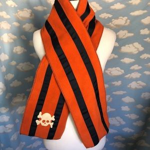 GAP kids fleece scarf orange and navy blue stripes with skull | OS